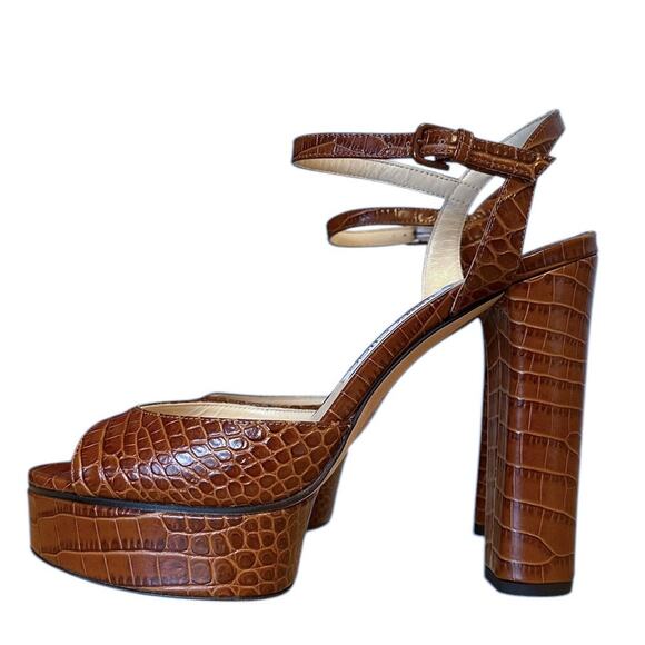 Jimmy Choo Peachy 125 Brown Croc Platform High Heel Sandals 39.5 - Picture 1 of 10